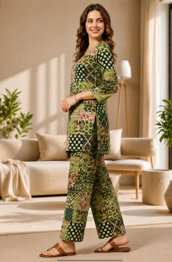 Green_Rayon_Straight_Printed_Kurta_Pant_Co-Ord_Set_For_Women