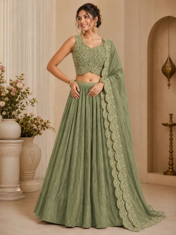 Green_Chinon_Polyester_Embroidered_Flared_Lehenga_Choli_For_Women