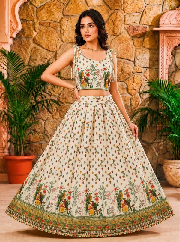Cream_Rayon_Floral_Printed_Flared_Lehenga_Choli_For_Women
