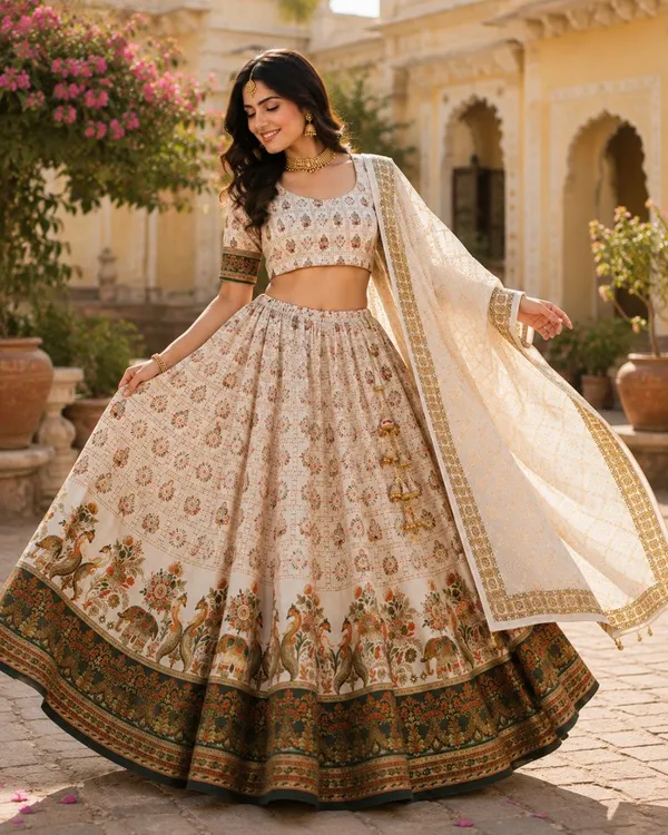 Ivory_Rayon_Floral_Paisley_Print_Lehenga_Choli_Set_For_Women