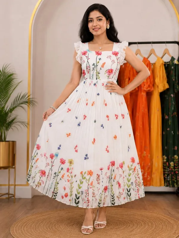 White_Muslin_Cotton_Floral_Flared_Maxi_Dress_For_Women