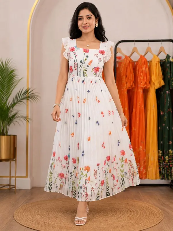White_Muslin_Cotton_Floral_Flared_Maxi_Dress_For_Women