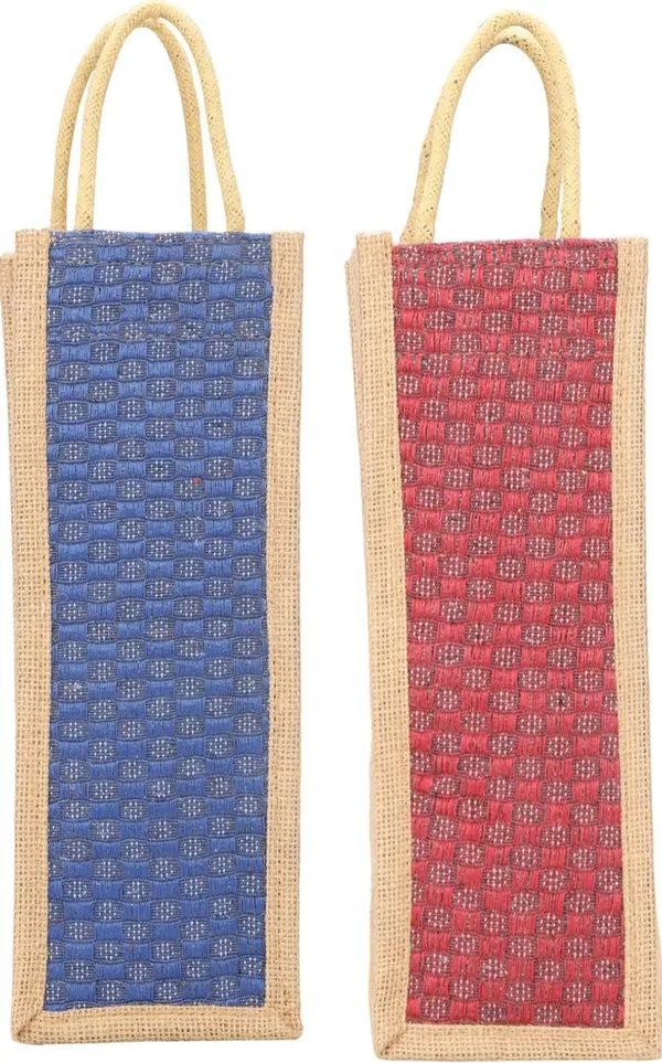 Pack_Of_2_Blue_Red_Jute_Woven_Checkered_Bottle_Bag_For_Everyone
