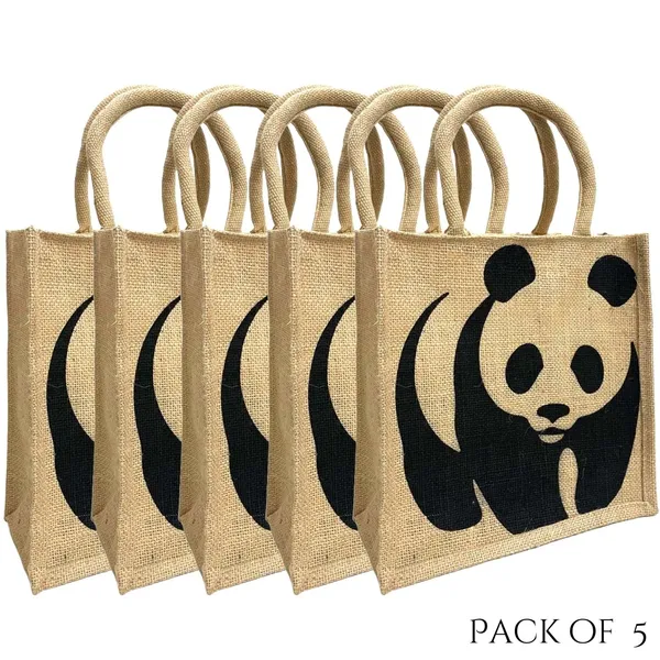 Multicolour_Jute_Panda_Printed_Zip_Tote_Bag_For_Unisex_Pack_Of_5