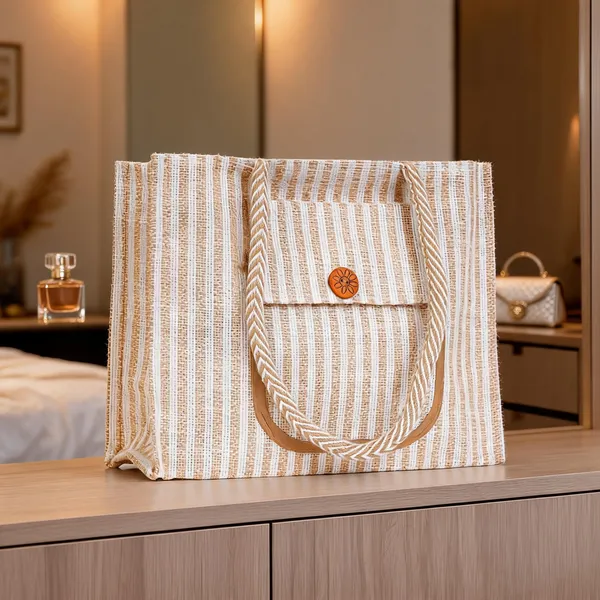 Beige_Jute_Striped_Tote_Bag_With_Front_Pocket_For_Everyone