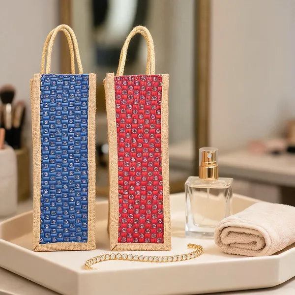 Pack_Of_2_Blue_Red_Jute_Woven_Checkered_Bottle_Bag_For_Everyone