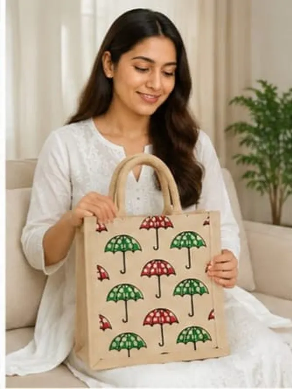 Multicolour_Jute_Umbrella_Printed_Zip_Canvas_Bag_For_Unisex