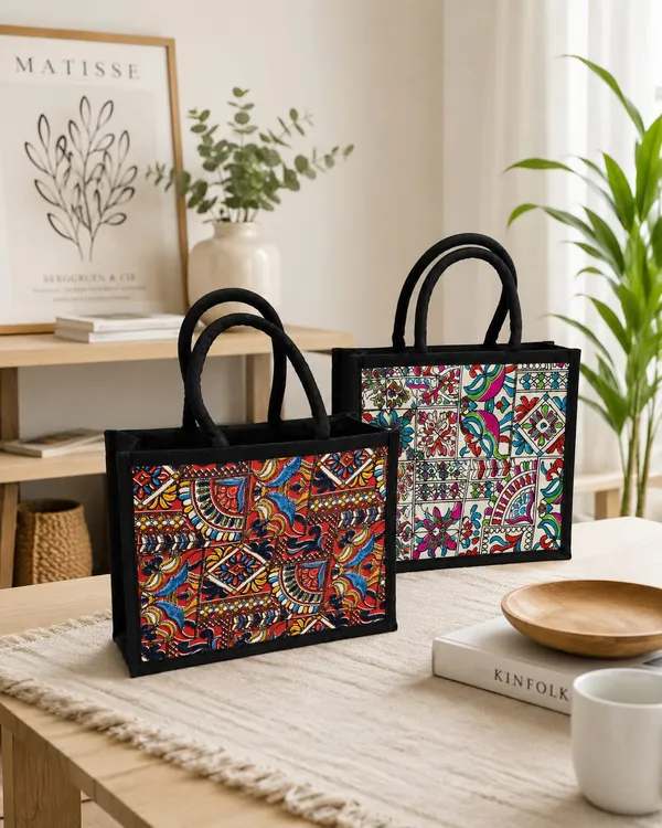 Pack_Of_2_Orange_Green_Jute_Printed_Zippered_Tote_Bag_For_Unisex