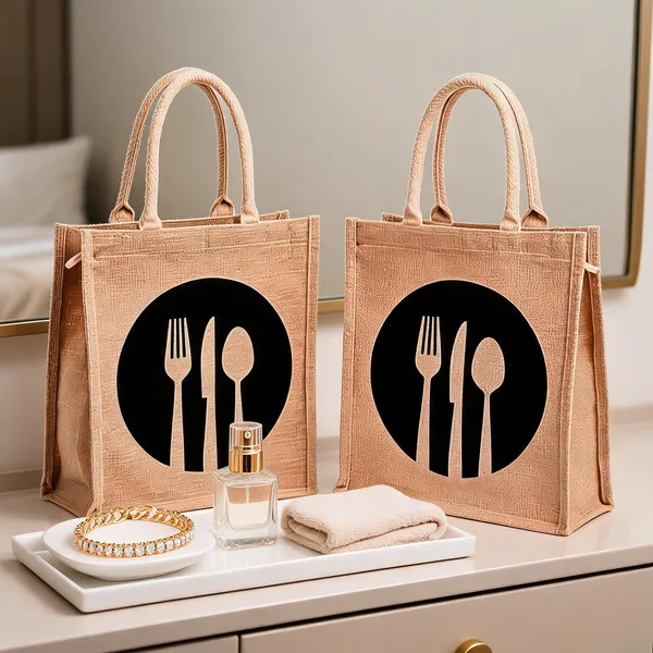 Pack_Of_2_Beige_Black_Jute_Cutlery_Print_Zipper_Lunch_Bag_For_Everyone