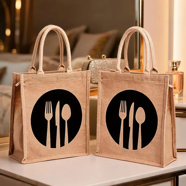 Pack_Of_2_Beige_Black_Jute_Cutlery_Print_Zipper_Lunch_Bag_For_Everyone