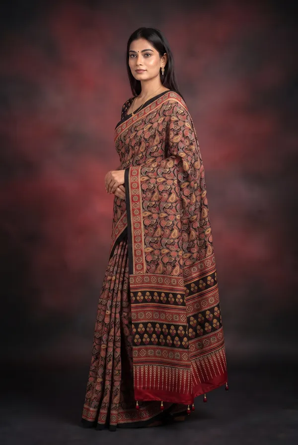 Silk_Ajrakh_print_with_mirror_work_saree