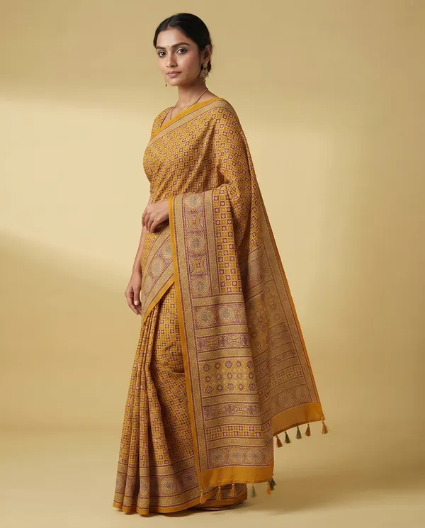 Silk_Ajrakh_print_with_mirror_work_saree