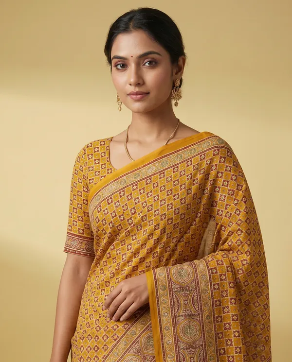 Silk_Ajrakh_print_with_mirror_work_saree