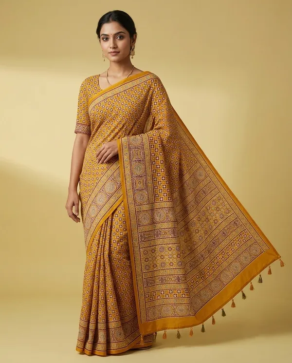 Silk_Ajrakh_print_with_mirror_work_saree