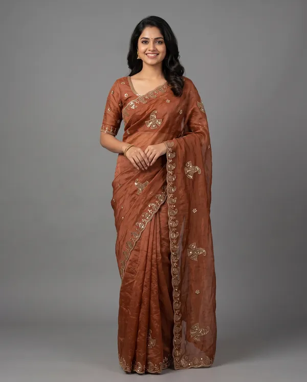 Crushed_Tissue_Silk_Bead_Work_Saree