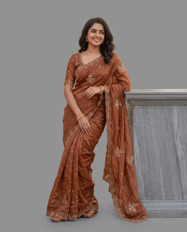Crushed_Tissue_Silk_Bead_Work_Saree