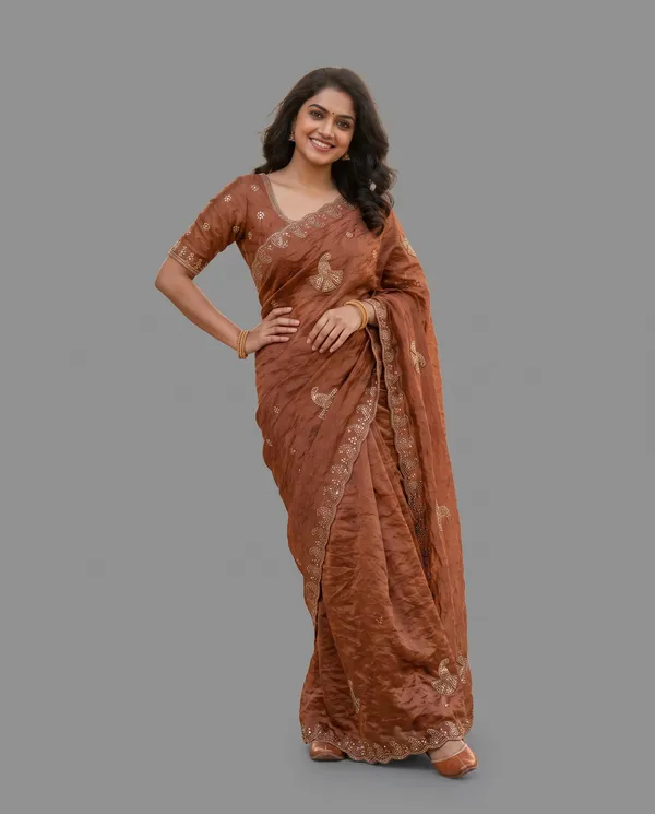 Crushed_Tissue_Silk_Bead_Work_Saree