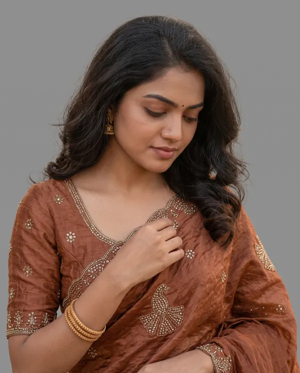 Crushed_Tissue_Silk_Bead_Work_Saree