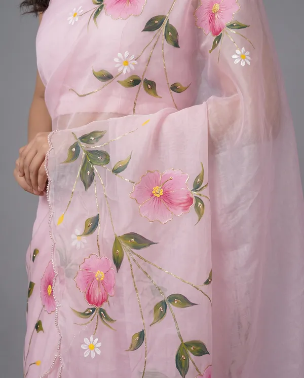 Hand_Printed_Bead_work_Organze_Saree