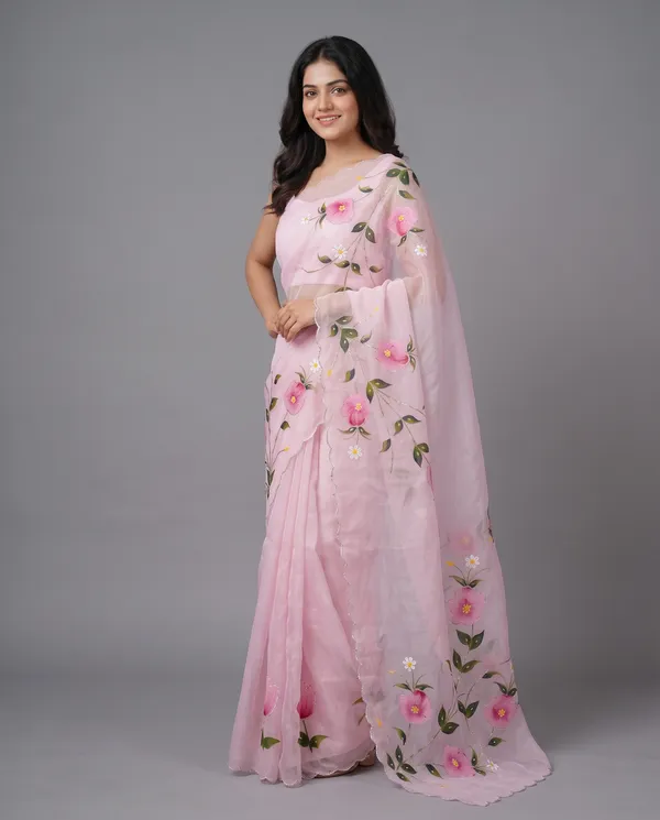 Hand_Printed_Bead_work_Organze_Saree
