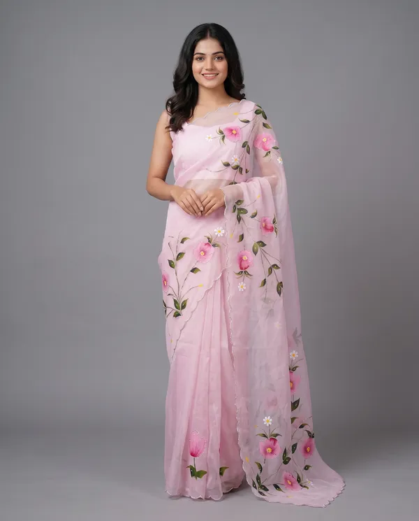 Hand_Printed_Bead_work_Organze_Saree