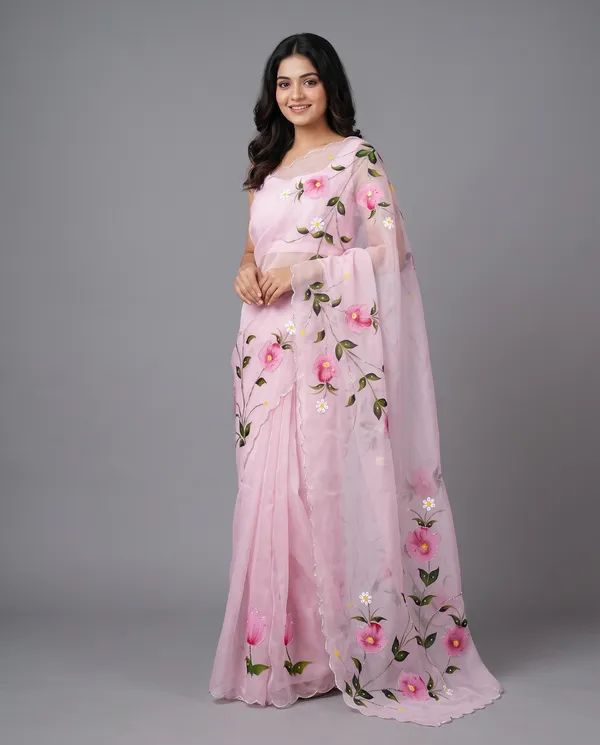 Hand_Printed_Bead_work_Organze_Saree