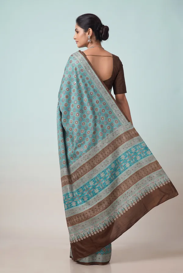 Crepe_Ajrakh_print_with_mirror_work_saree