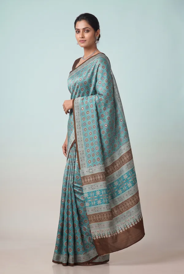 Crepe_Ajrakh_print_with_mirror_work_saree