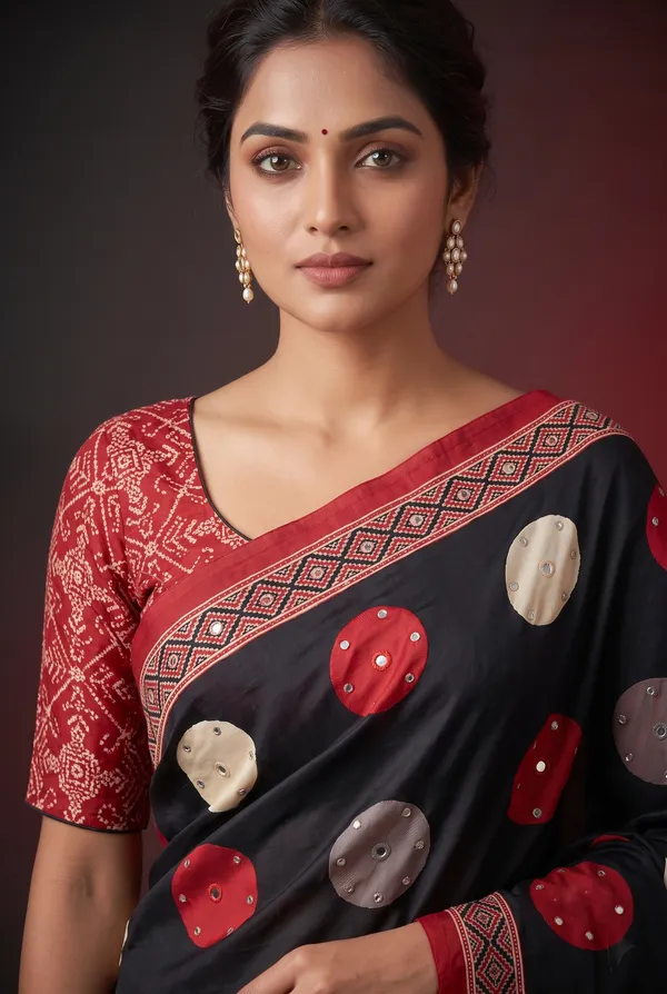 Crepe_Ajrakh_print_with_mirror_work_saree