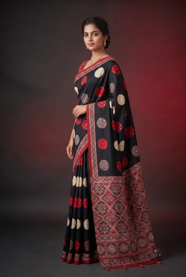 Crepe_Ajrakh_print_with_mirror_work_saree