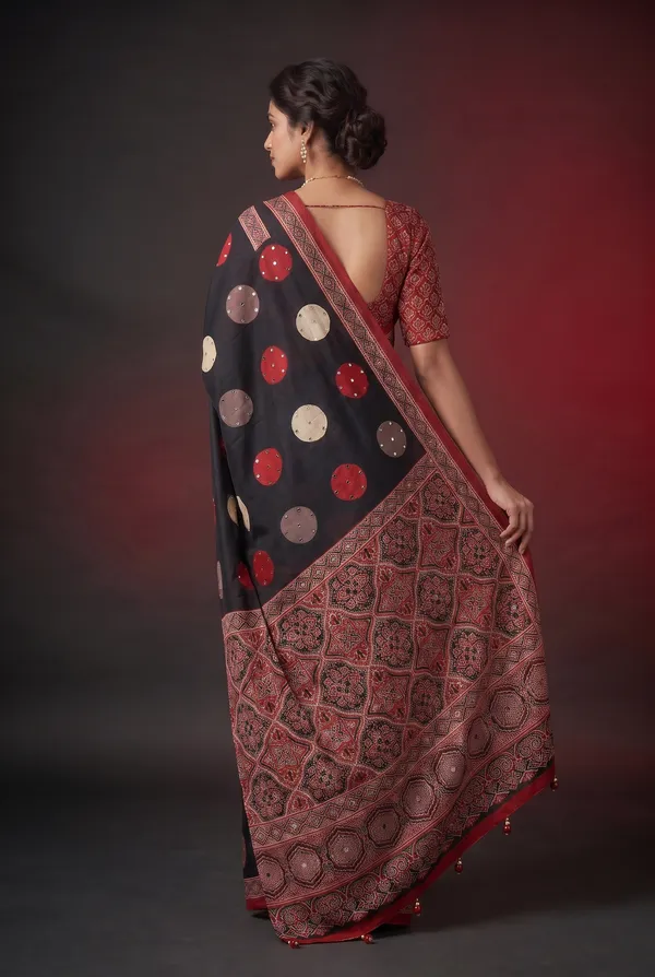Crepe_Ajrakh_print_with_mirror_work_saree