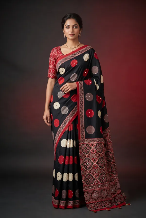 Crepe_Ajrakh_print_with_mirror_work_saree
