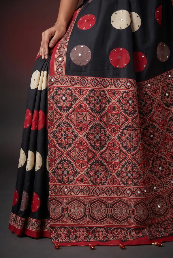 Crepe_Ajrakh_print_with_mirror_work_saree