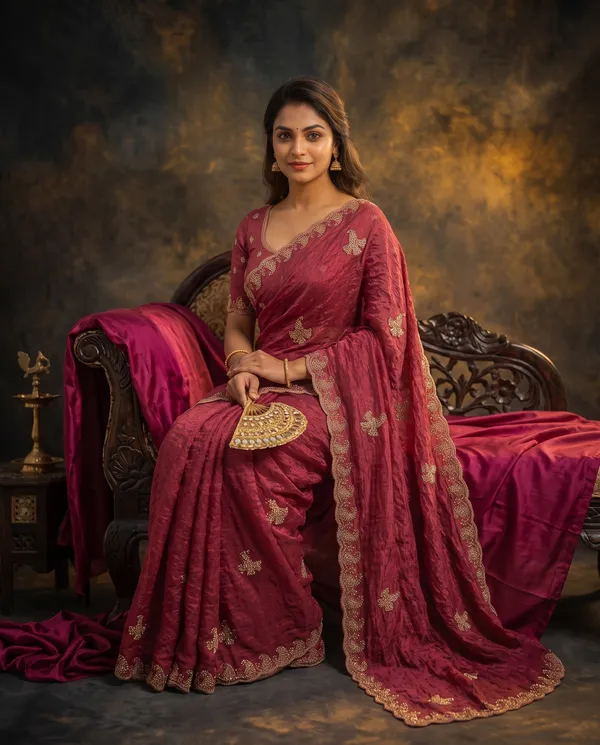 Crushed_Tissue_Silk_Bead_Work_Saree