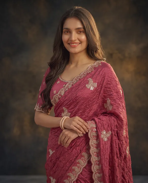 Crushed_Tissue_Silk_Bead_Work_Saree