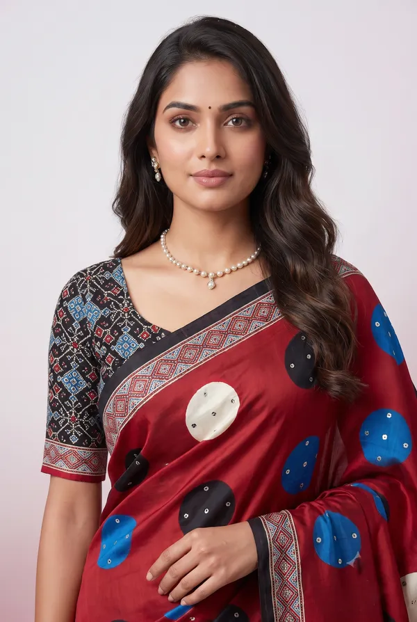 Crepe_Ajrakh_print_with_mirror_work_saree