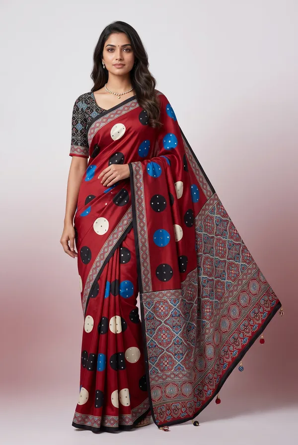 Crepe_Ajrakh_print_with_mirror_work_saree