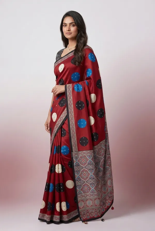 Crepe_Ajrakh_print_with_mirror_work_saree