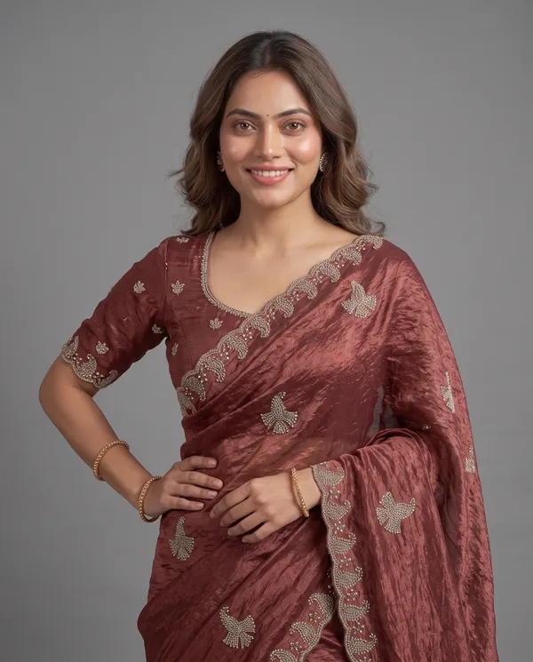 Crushed_Tissue_Silk_Bead_Work_Saree