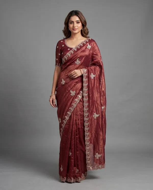 Crushed_Tissue_Silk_Bead_Work_Saree