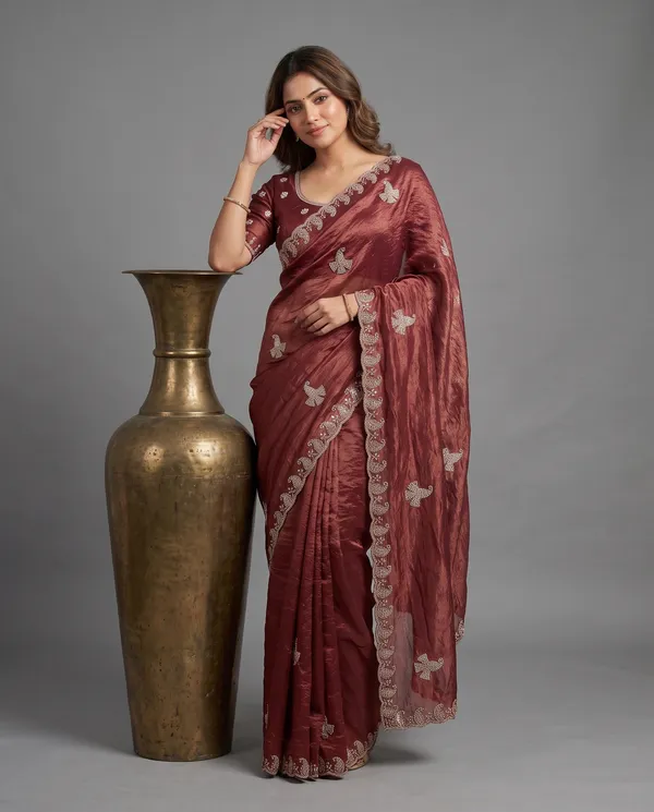 Crushed_Tissue_Silk_Bead_Work_Saree