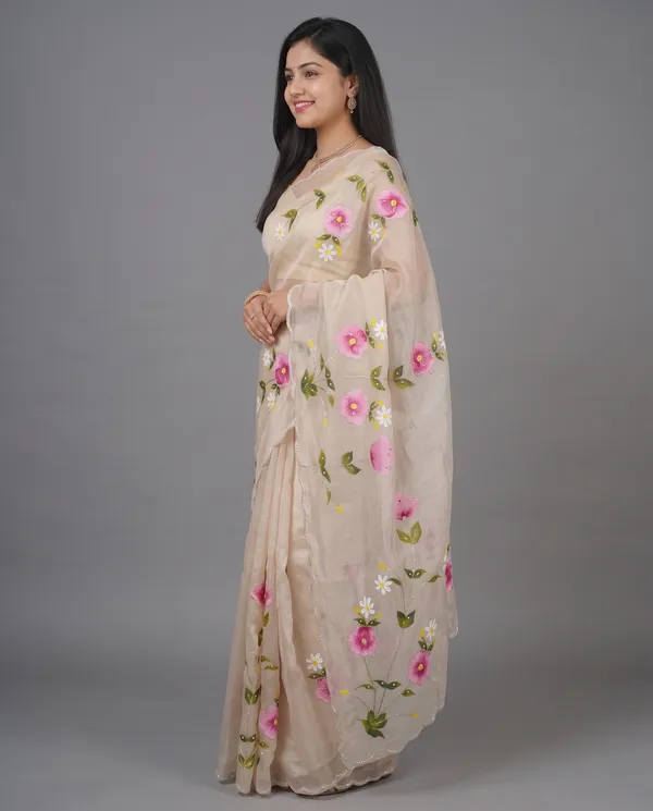Hand_Printed_Bead_work_Organze_Saree