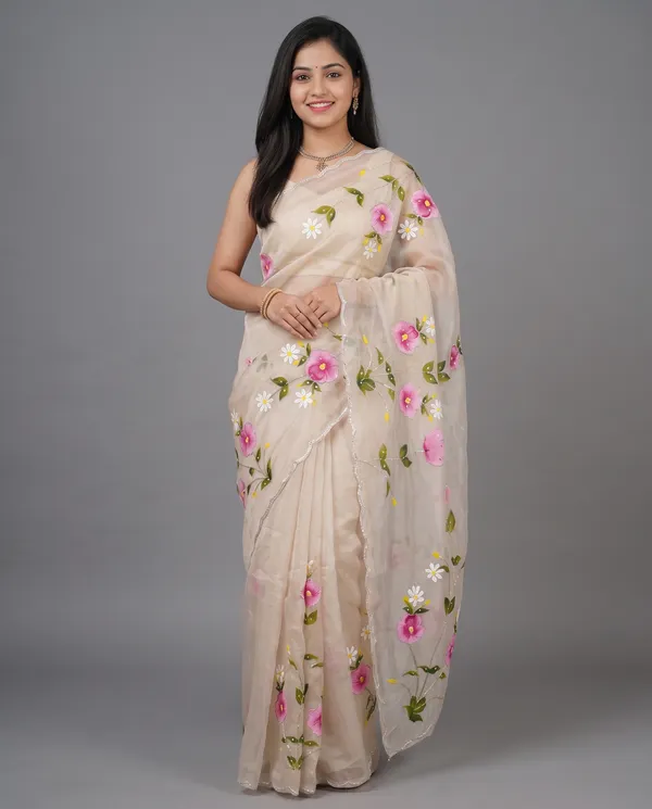 Hand_Printed_Bead_work_Organze_Saree