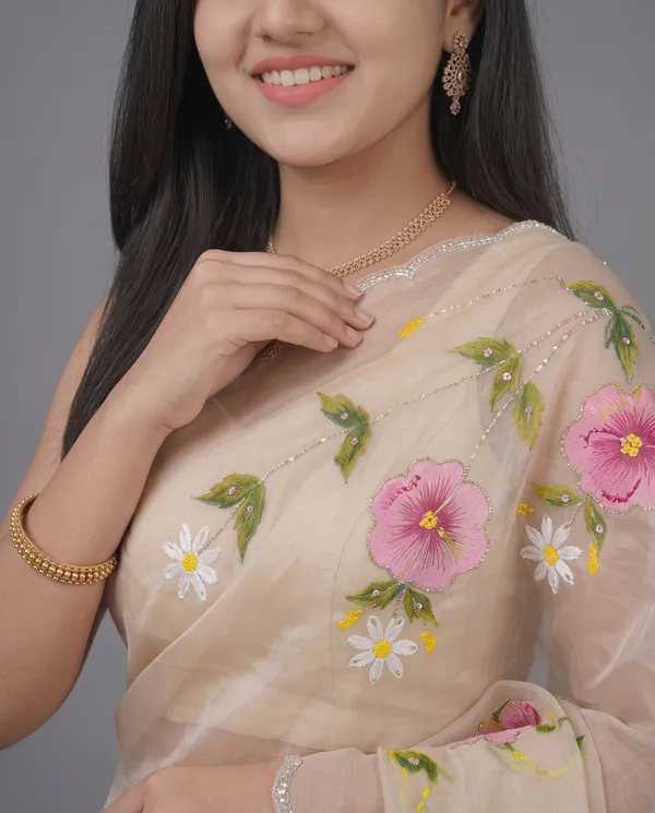Hand_Printed_Bead_work_Organze_Saree