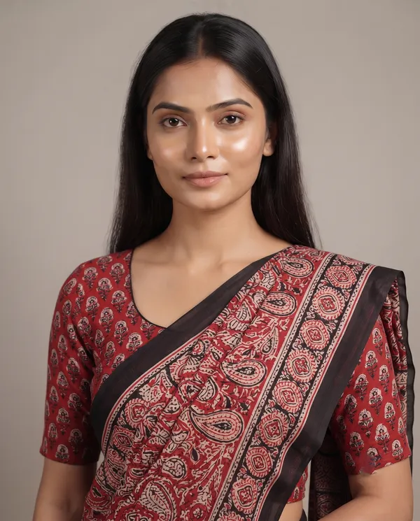 Satin_Ajrakh_print_with_mirror_work_saree