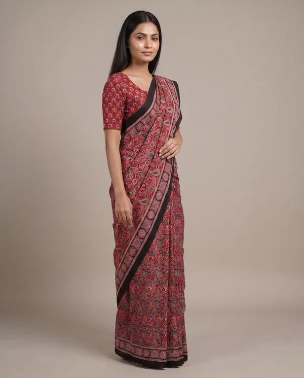 Satin_Ajrakh_print_with_mirror_work_saree