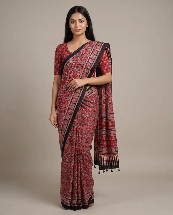 Satin_Ajrakh_print_with_mirror_work_saree