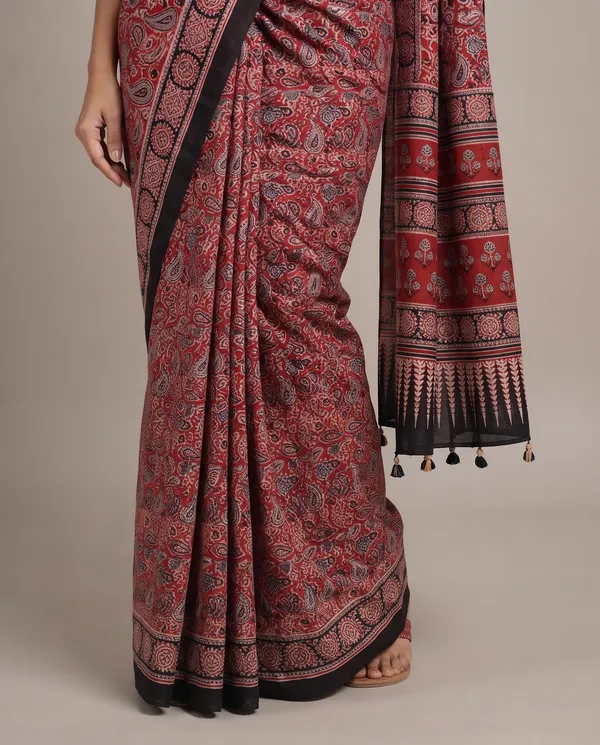 Satin_Ajrakh_print_with_mirror_work_saree