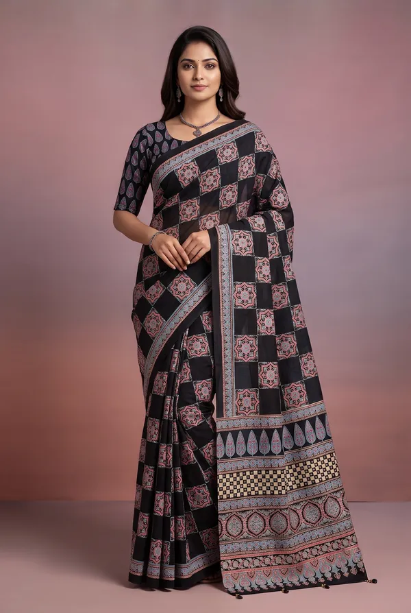 Silk_Ajrakh_print_with_mirror_work_saree