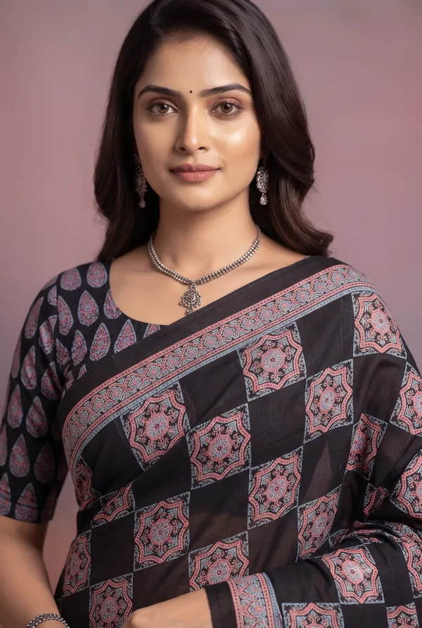Silk_Ajrakh_print_with_mirror_work_saree
